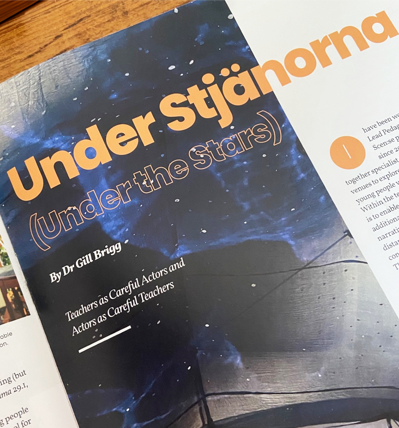 A close up photo of a printed magazine article, called 'Under Stjanona' which means 'Under the stars'.